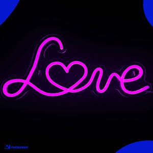 Neon Lamp - Love Hart Roze - Incl. Ophanghaakjes - Neon Sign - 19 x 40 cm