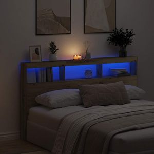 Hoofdbordkast met LED artisan 180x17x102 cm eikenkleurig