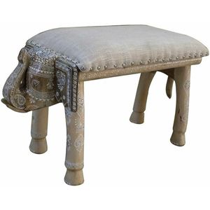 Kruk DKD Home Decor Olifant Wit Natuurlijk Mangohout 65 x 31,7 x 38 cm