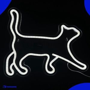 Neon Lamp - Kat Wit - Incl. Ophanghaakjes - Neon Sign - Neon Verlichting - Neon Led Lamp - Wandlamp