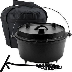 KitchenMonster® Dutch Oven Kookpan - Gietijzeren Pan Ø29 met Deksel 9 Liter