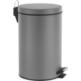 Perel metalen pedaalemmer met uitneembare plastic emmer, metalen handgreep en antislippedaal, ideaal voor thuis en op kantoor, inhoud 14 liter, rond Ø 25 x 39.5 cm, mat grijs