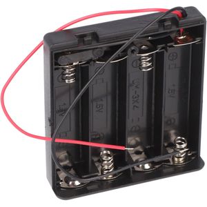 Batterijhouder voor 4x Mignon met deksel en schakelaar, losse kabeluiteinden, waterafstotend