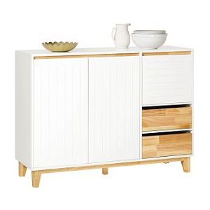 SoBuy Dressoir - 2 Kasten en 3 Lades - Max. 60 kg - 120 x 40 x 90 cm - Wit / Naturel