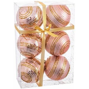 Kerstballen Roze Plastic Spiraal 8 x 8 x 8 cm (6 Stuks)