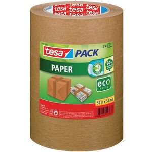 Tesapack paper ecoLogo, ft 50 mm x 50 m, bruin, pak van 3 stuks