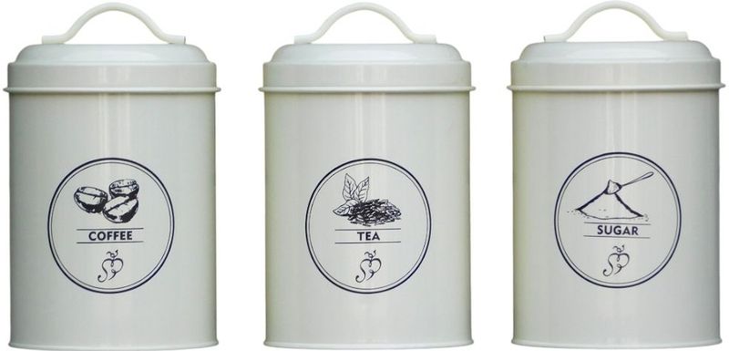 Set van 3 - Koffie, thee en suiker - opbergblik metaal