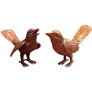 Set van 2 vogels - bronzen beelden - mussen - uniek