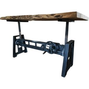 Boomstamtafel met gietijzeren onderstel, exclusieve tafel, verstelbaar
