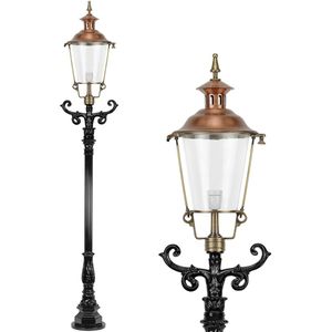 Buitenlamp - lantaarnpaal aluminium - koperen kap - 240 cm
