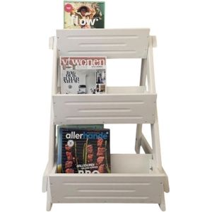Lectuur-boeken bak, hout, met 3 bakken hout-wit