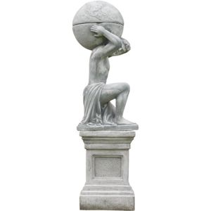 Atlas met bol en bloempot - op sokkel - steen - 170 cm