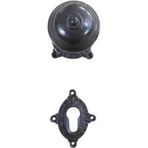 Vaste deurknop, plus 1 x knoprozet + 1 x  sleutelrozet, basis voor de deur, antiek ijzer