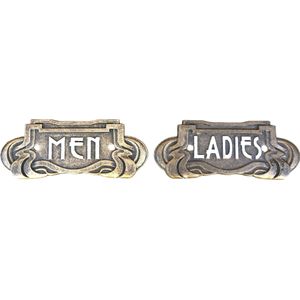 Set van tekens voor de wc-deur, gietijzer geschilderd, Man + Vrouw