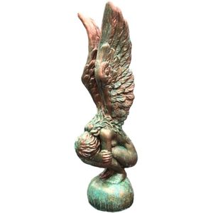 Knielende engel - stenen beeld - 77 cm - koper/brons look