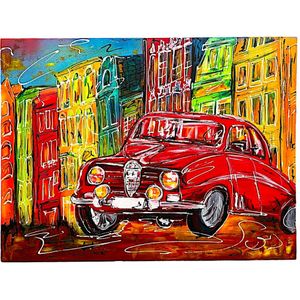 Rode Saab in Amsterdam - half-abstract - 60 x 80 cm
