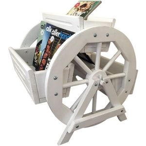 Lectuur bak, hout, met 2 wagenwielen hout-wit
