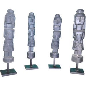 Set van 4 handgesneden Asmat beelden - Tibal Art Wood