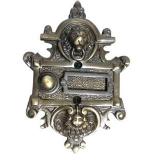 Deurbel met leeuw en zon, Art Nouveau stijl, gepatineerd messing