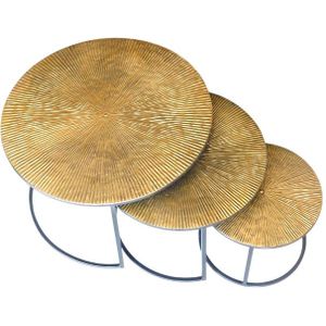Set van 3 Tafels - rond - goud met zwart onderstel