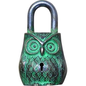 Hangslot Uil - Messing - Green Finish - Incl. 2 Sleutels