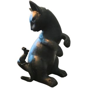 Kat en muis - spaarpot - polystone - 21 cm - zwart/grijs
