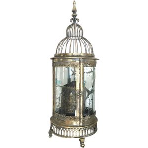 Metalen lantaarn met aparte vuurkap en geslepen glas