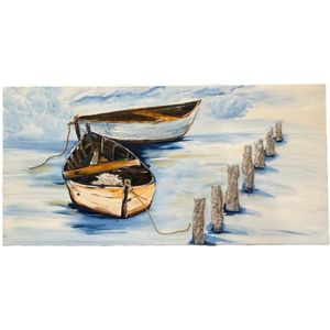 Boten met strandpalen gemaakt van hout - schilderij