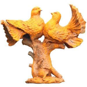 Duivenpaar op boomstronk - gietijzer beeld - 28 cm - oxide