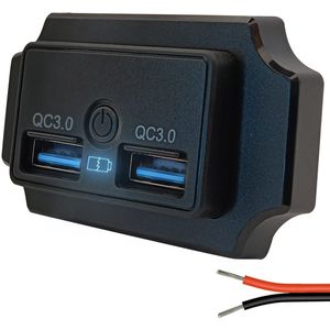 ProRide 12V USB Autolader 2 Poorten Opbouw - USB A Stopcontact Auto, Boot en Camper - Aan/uit Knop - QC3.0 Snellader - Complete set - Blauw