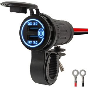 ProRide 12V USB Lader Motor - USB Aansluiting Motor - 2 Poorten met Schakelaar - QC3.0 - Voor Motor en Motorfiets - Blauw