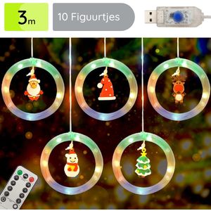 Kerstdecoratie Lichtslinger 3 Meter - 10 Lichtcirkels met Kerstfiguren - 10x10cm - Met Afstandsbediening - USB - RGB