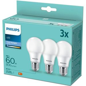 Philips CorePro LEDbulb A60 E27 8W 6500K 806lm 230V - 3-Pack - Daglicht Wit