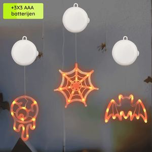 Halloween Verlichting Raam Set - 20 cm - Spinnenweb, Pompoen, Oogbal - Met Zuignap - 3 stuks