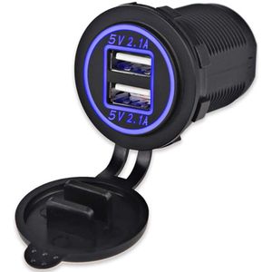 12V USB Autolader 2 Poorten Inbouw - 5V/2.1A - USB Stopcontact Auto, Boot en Camper - Blauw