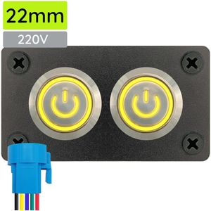ProRide Metalen drukschakelaar 220V ON-OFF - Inbouwpaneel tweevoudig - 22mm - IP67 - LED indicatie Geel