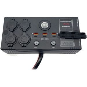 Mini Elektra Control Box- 12V - 4x 12V aansluitingen - 3x USB 3,1A 3x USB-C 3.1A -  1x Voltmeter - Zwart - Voor Auto, Boot, Camper