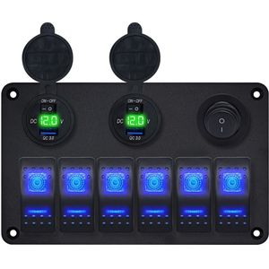 ProRide Schakelpaneel 12V voor Auto/Boot - USB Lader 4 Poorten met Schakelaar - 5V/2.4A - 6 Schakelaars