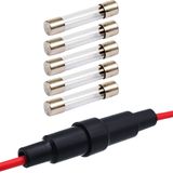 VLTG Zekeringhouder met Draad 6.3x32mm - 8A - Groot - T(traag) - inclusief 5x Glaszekeringen