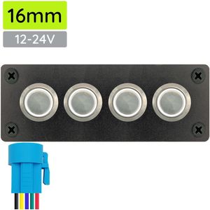 ProRide Metalen Drukschakelaars ON-OFF 12-24V  - 16mm - Viervoudig inbouwpaneel - IP67 - LED indicatie Wit