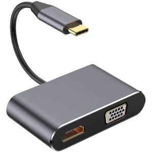 4-in-1 Video Converter - USB-C (m) naar HDMI, VGA en USB+USB-C (v) - Grijs