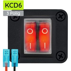 ProRide Wipschakelaar ON-OFF KCD6 - 3 Polig - 250V/16A - Inbouwpaneel 1-voudig - Met kabel en kapje - Rood indicatielampje