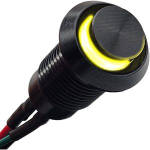 ProRide Metalen Mini Drukschakelaar 12V ON-OFF - 8mm - met Aansluitkabel - 3-36V - High Surface - LED Indicatie Geel