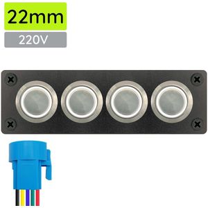 ProRide Metalen drukschakelaar 220V ON-OFF - Inbouwpaneel viervoudig - 22mm - IP67 - LED indicatie Wit