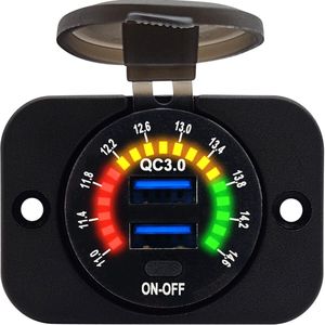 ProRide 12V USB Stopcontact 2 Poorten Inbouw met Schakelaar/Voltmeter - QC3.0 - USB Autolader, Boot en Camper - Complete set