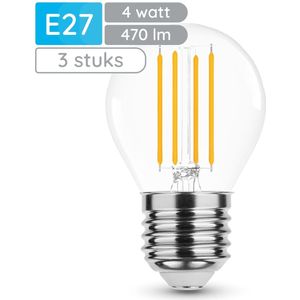 Modee E27 LED Lamp 4W - 470lm - 4000K - Neutraal Wit - LED Filament Globe Mini P45 - Vervangt 40W Halogeen Gloeilamp - 3 stuks