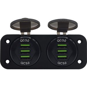 ProRide 12V USB Stopcontact 6 Poorten - Tweevoudig Inbouw - QC3.0 - DS2085B - USB Autolader, Boot en Camper