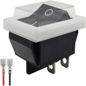 ProRide Wipschakelaar ON-OFF KCD4-202 - met Wit kapje en Aansluitkabel - 2 Polig - 250V/16A - 30x22mm - Zwart zonder lampje