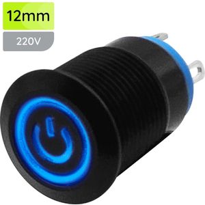 ProRide Metalen Drukschakelaar 220V ON-OFF - 12mm - Aan/uit schakelaar - Spatwaterdicht - LED Indicatie Blauw