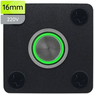 ProRide Metalen drukschakelaar Inbouwpaneel 220V ON-OFF - 16mm - met Aansluitkabel - LED indicatie Groen